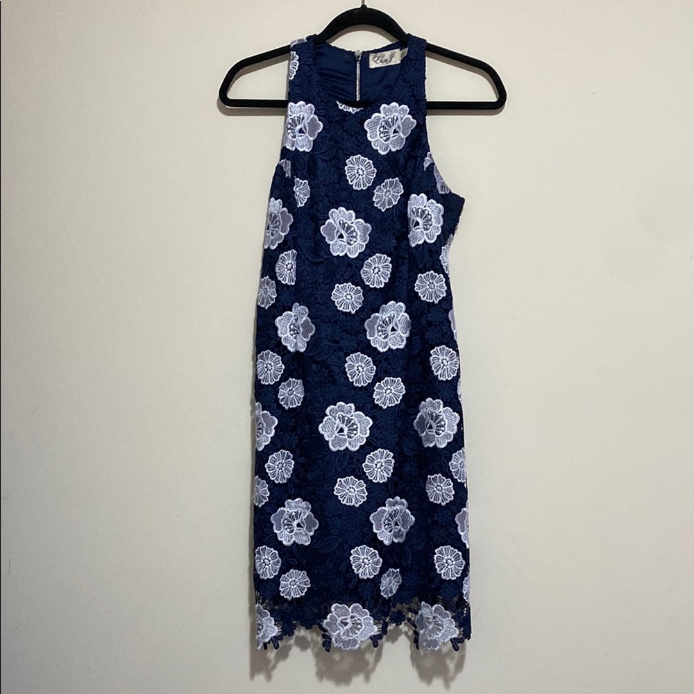 Eliza J Navy and White Lace Midi Dress